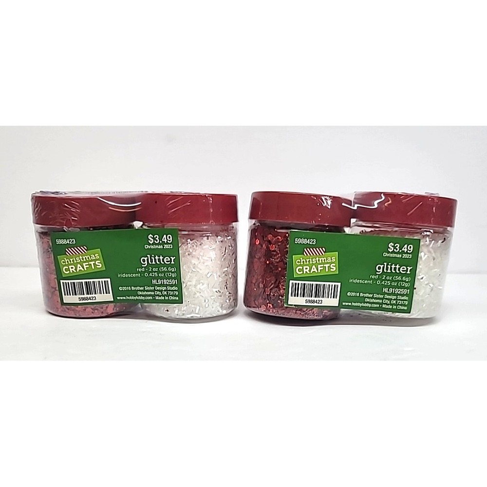 Set of 2 Christmas Crafts 2-Pack Glitter-Red 2oz. & Iridescent White 0.425oz.
